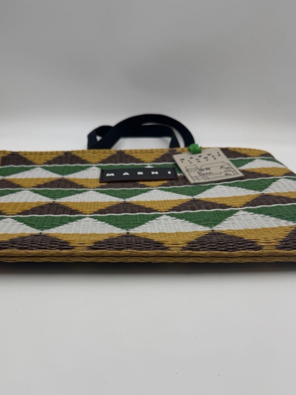 Marni Market Flower Café Geometric Woven Tote Bag Made Japan Green Yellow Brown - Picture 6 of 12